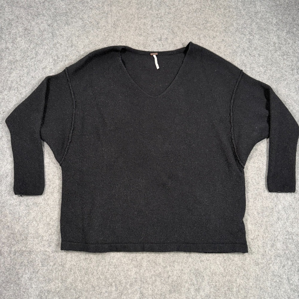 Free People Black Knit Softly Vee V-neck Pullover Sweater Women's Size Medium